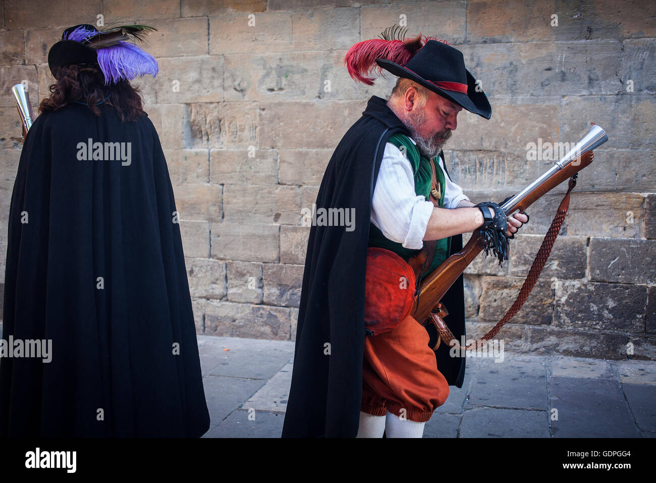 `Trabucaires´ (men armed with blunderbuss) at Bisbe street during La Merce Festival. Barcelona. Catalonia. Spain Stock Photo